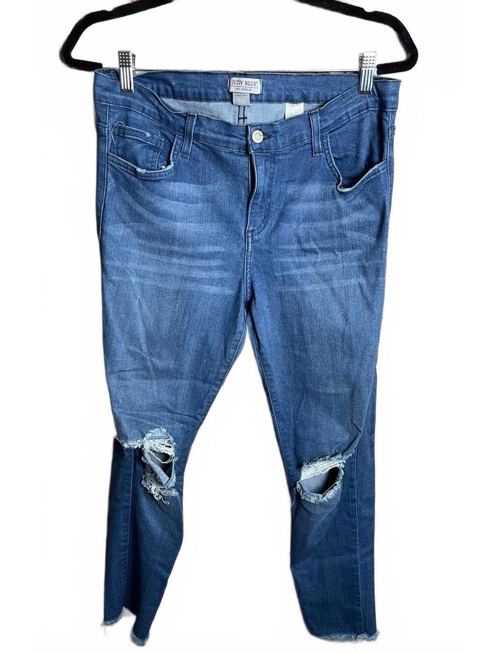 Judy Blue Women's Distressed Blue Denim Jeans, Size 2XL Made in USA